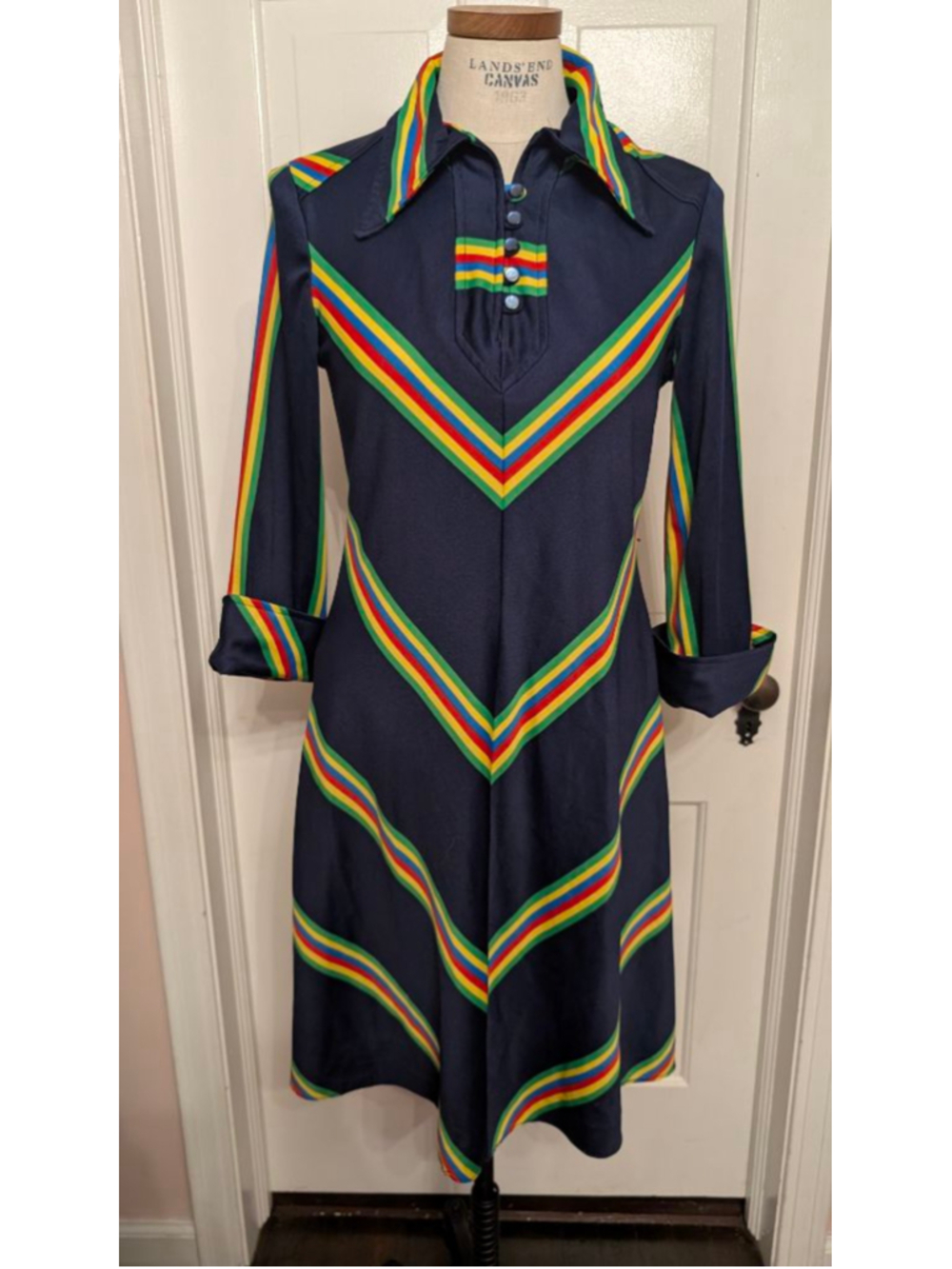 Vintage 1970s rainbow Chevron dress